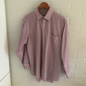 Izod Men’s Button down shirt Plaid Longsleeve Red Navy White Sz 16 1/2